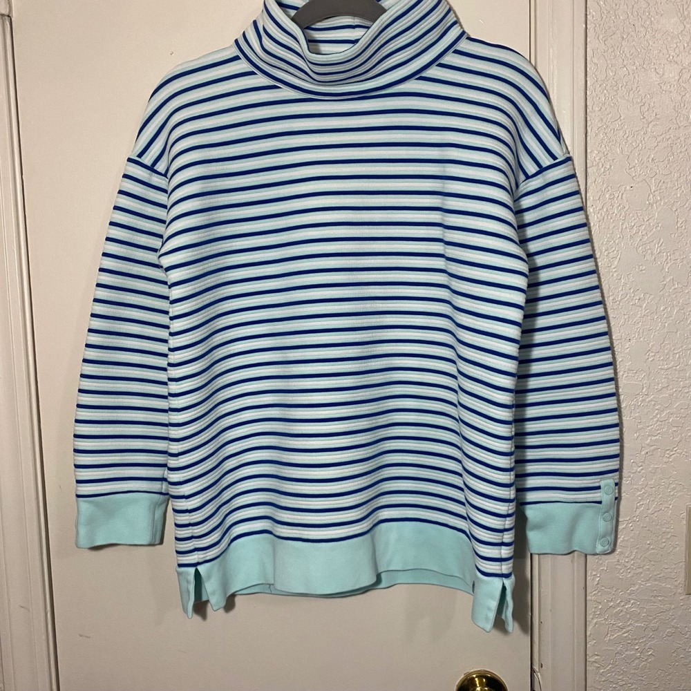 T by Talbots Women's Striped‎ Funnel Neck Long Sleeve Pullover Top